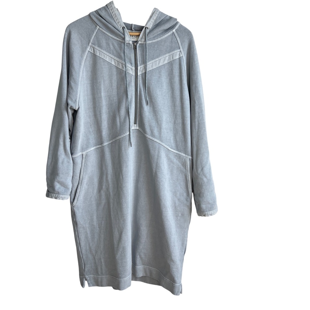 Wrap London Organic Cotton Half Zip Hoodie Dress Light Blue WY89 US 10
